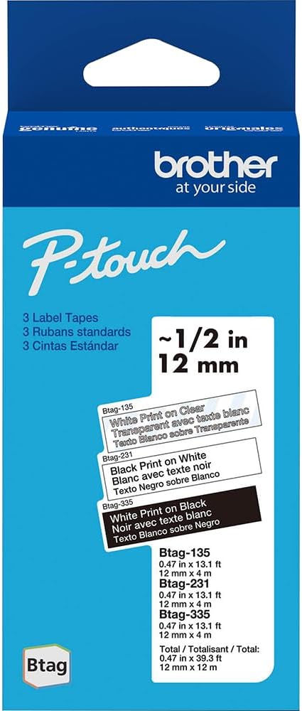 Cinta adhesiva Brother P-Touch Btag, BTAG3M01, de 0.47 pulgadas por 13.1 pies paquete de 3 - Quierox - Tienda Online