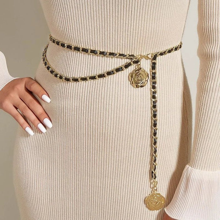 Cinturon de cadena de Metal de alta calidad para mujer, con colgante de flor - Quierox - Tienda Online