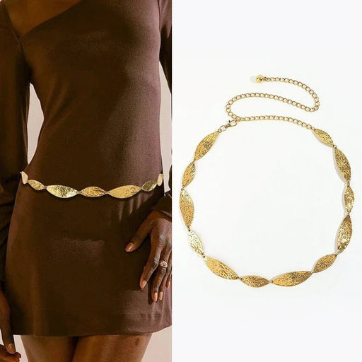 Cinturón de cadena dorado para mujer, de Metal punk con hoja de vaquera - Quierox - Tienda Online