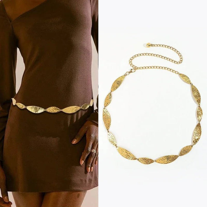 Cinturón de cadena dorado para mujer, de Metal punk con hoja de vaquera - Quierox - Tienda Online