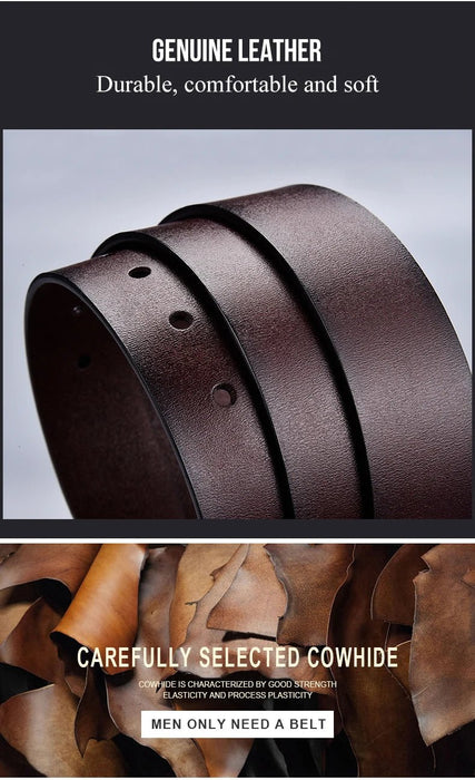 Cinturones de piel auténtica para hombre, de alta calidad, con hebilla para vaqueros, de piel de vaca - Quierox - Tienda Online