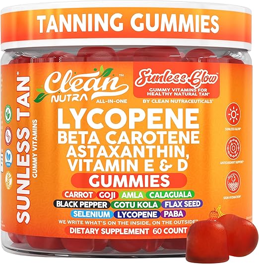 CLEAN Gomitas bronceadoras Sunless Glow con licopeno, betacaroteno 60 unidades - Quierox - Tienda Online