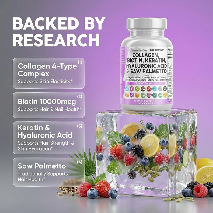 Clean Nutraceuticals 90 Pastillas de colágeno, Biotina, Queratina, Saw Palmetto, Ácido hialurónico - Quierox - Tienda Online