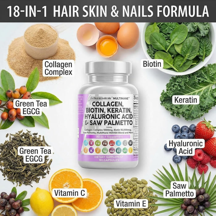 Clean Nutraceuticals 90 Pastillas de colágeno, Biotina, Queratina, Saw Palmetto, Ácido hialurónico - Quierox - Tienda Online