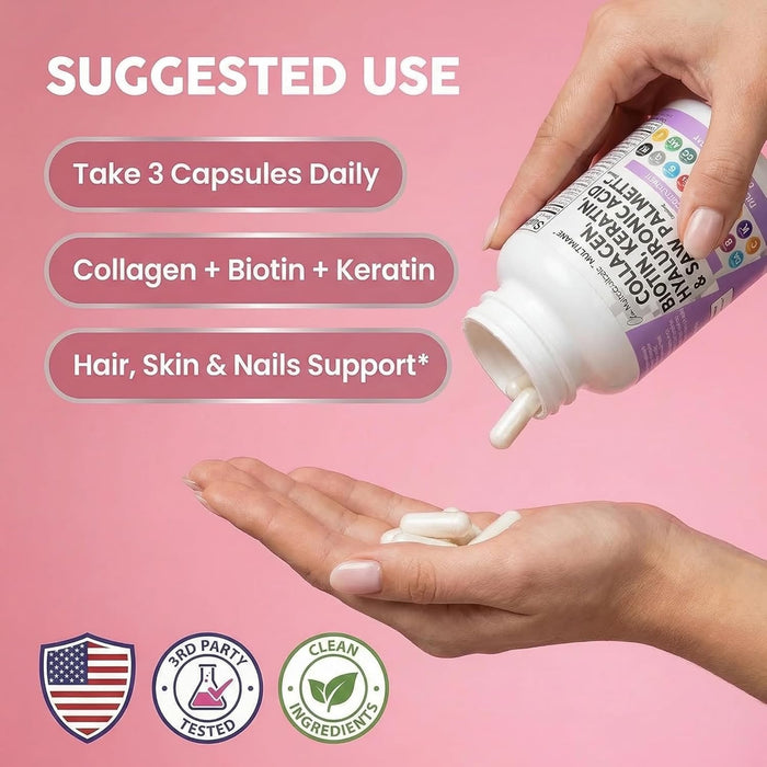 Clean Nutraceuticals 90 Pastillas de colágeno, Biotina, Queratina, Saw Palmetto, Ácido hialurónico - Quierox - Tienda Online