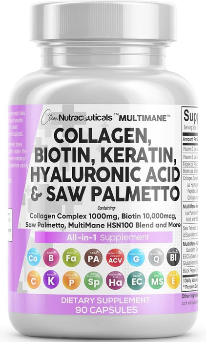 Clean Nutraceuticals 90 Pastillas de colágeno, Biotina, Queratina, Saw Palmetto, Ácido hialurónico - Quierox - Tienda Online