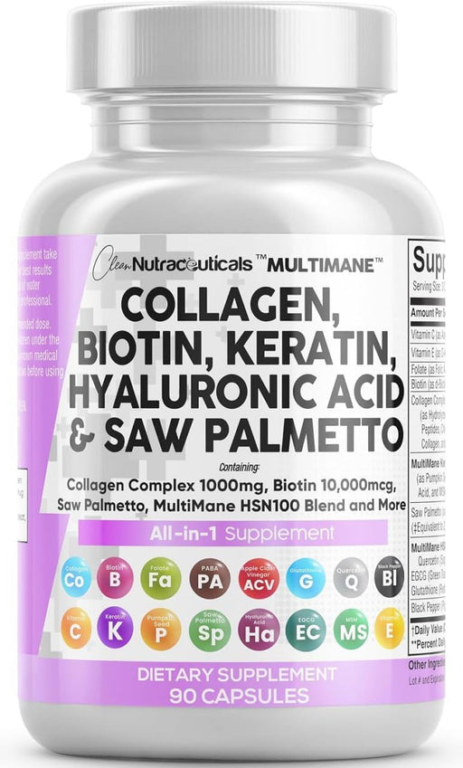 Clean Nutraceuticals 90 Pastillas de colágeno, Biotina, Queratina, Saw Palmetto, Ácido hialurónico - Quierox - Tienda Online