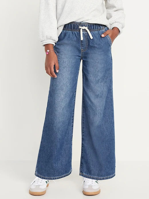 Pantalones vaqueros anchos de talle alto y pierna ancha para niñas | Old Navy