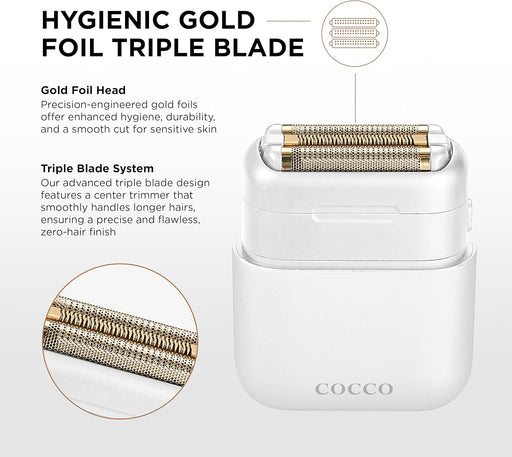 COCCO IMPACTO - Afeitadora higiénica, triple hoja de lámina dorada, blanco, uso húmedo y seco - Quierox - Tienda Online
