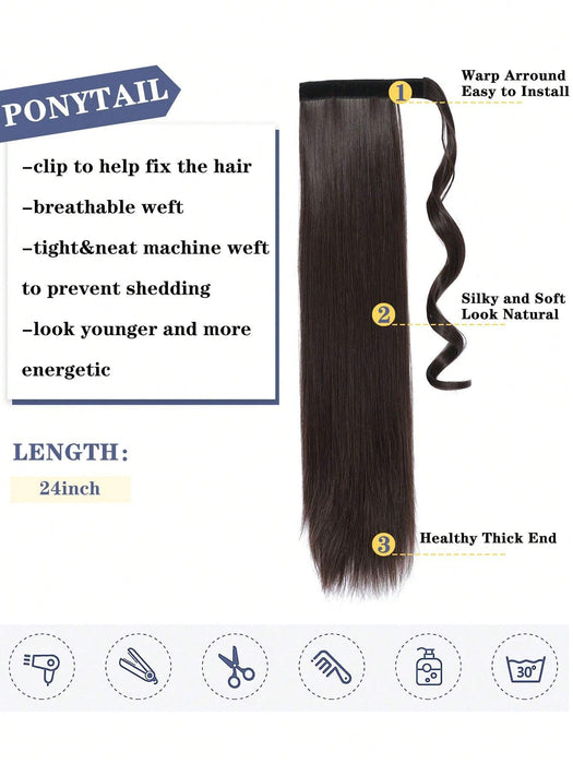 Cola de caballo con clip de onda de 22"castaño oscuro - Quierox - Tienda Online