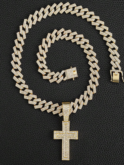 Colgante de cruz de aleación con joyas para hombre, cadena de diamantes, estilo hip hop - Quierox - Tienda Online