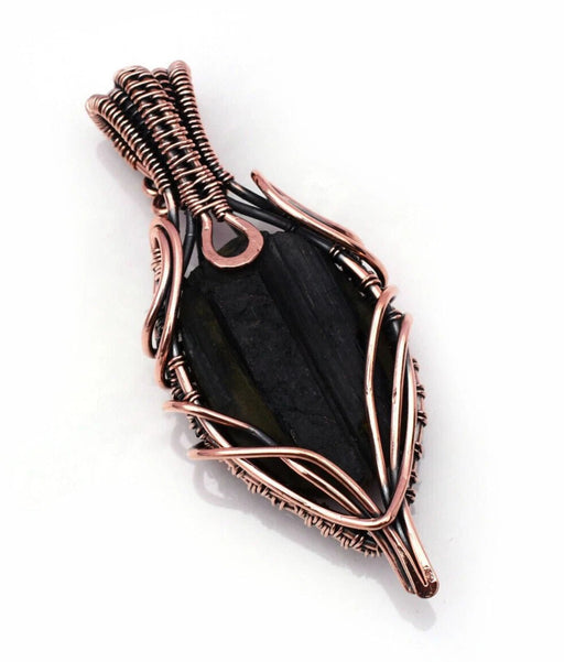 Colgante de joyería hecha a mano envuelto en alambre de cobre con piedras preciosas de turmalina negra 2,15" - Quierox - Tienda Online