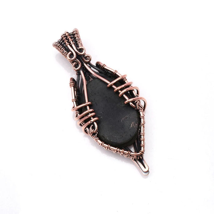 Colgante de joyería hecha a mano envuelto en alambre de cobre con piedras preciosas de turmalina negra 2,15" - Quierox - Tienda Online