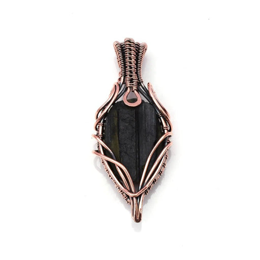 Colgante de joyería hecha a mano envuelto en alambre de cobre con piedras preciosas de turmalina negra 2,15" - Quierox - Tienda Online