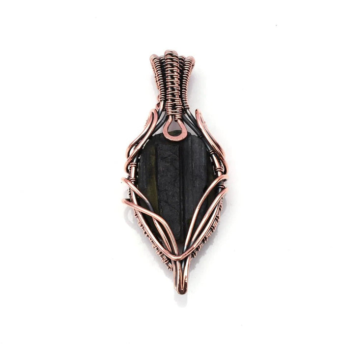 Colgante de joyería hecha a mano envuelto en alambre de cobre con piedras preciosas de turmalina negra 2,15" - Quierox - Tienda Online