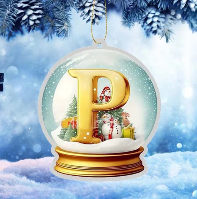 Colgante de muñeco de nieve con bola de cristal de letras - Diseño plano 2D - Quierox - Tienda Online