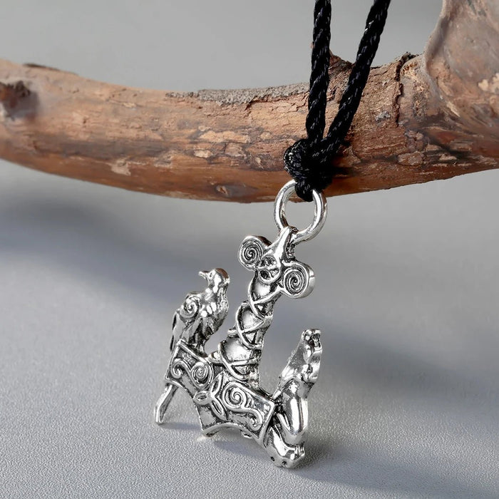 Colgante para hombres vikingo nórdico de pájaro, Lobo y ancla - Quierox - Tienda Online
