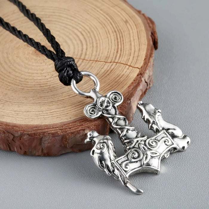 Colgante para hombres vikingo nórdico de pájaro, Lobo y ancla - Quierox - Tienda Online