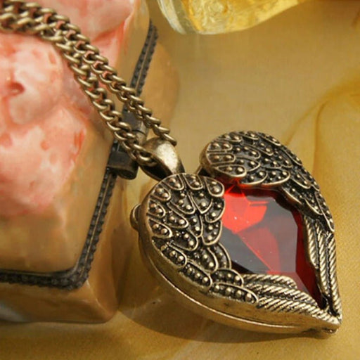 Collar con colgante de corazón de cristal rojo gótico vintage para mujer - Quierox - Tienda Online