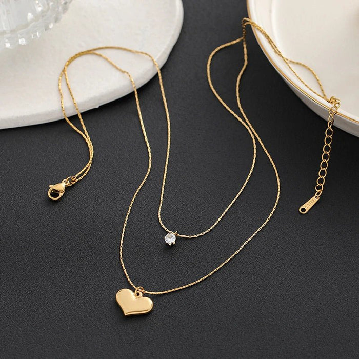 Collar con colgante de corazón de doble capa de acero inoxidable - Quierox - Tienda Online