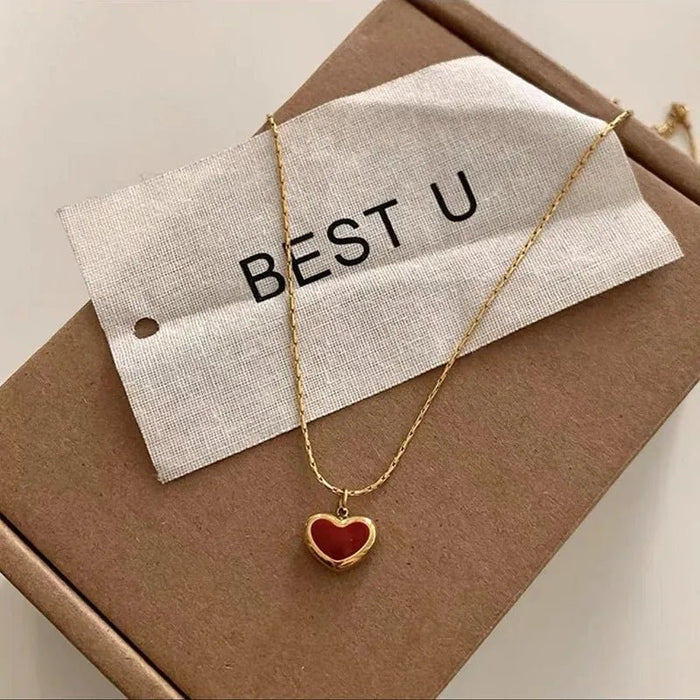Collar con colgante de corazón rojo para mujer, cadena de acero inoxidable - Quierox - Tienda Online