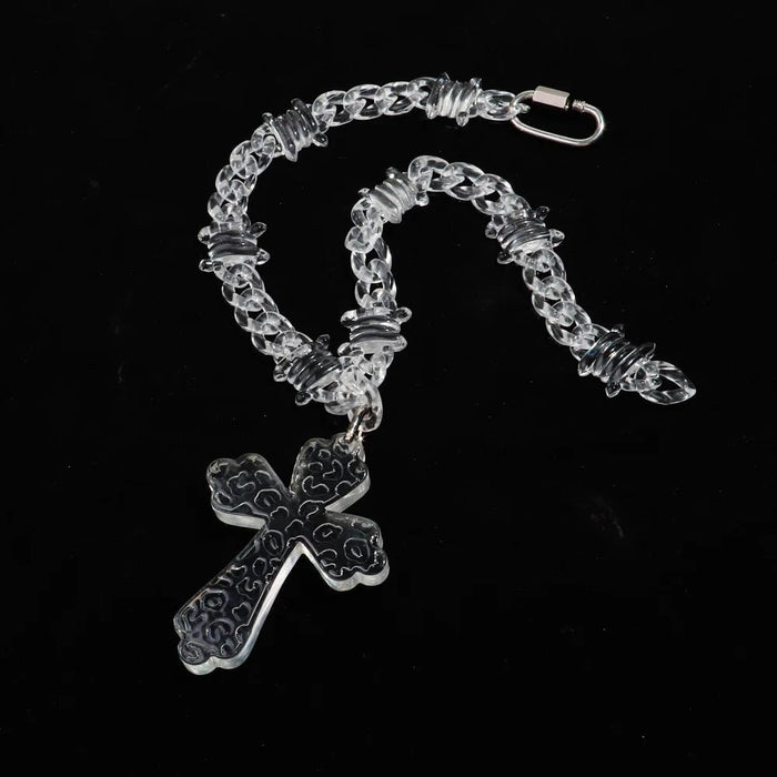 Collar con colgante de cruz grande transparente iridiscente de acrílico moderno, de espinas - Quierox - Tienda Online