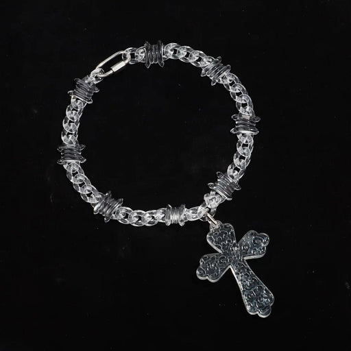 Collar con colgante de cruz grande transparente iridiscente de acrílico moderno, de espinas - Quierox - Tienda Online