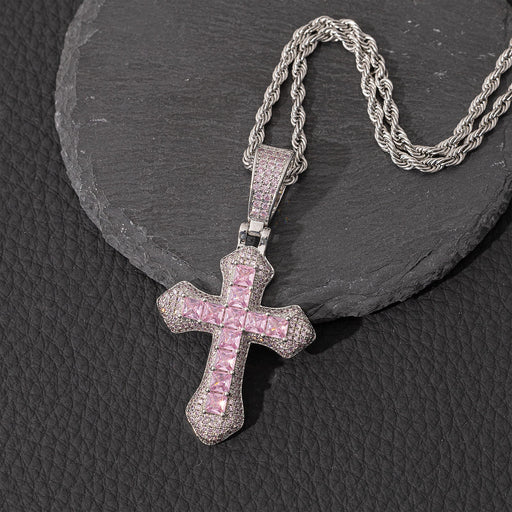 Collar con colgante de cruz multicolor de diamantes falsos de estilo retro para mujer - Quierox - Tienda Online