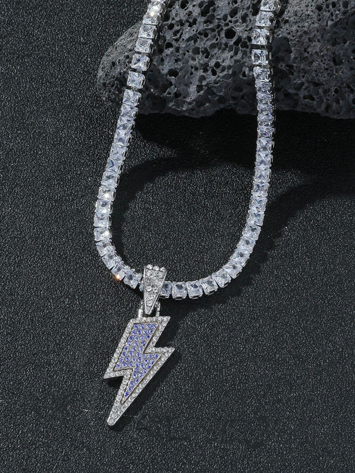 Collar con colgante de diamante brillante y relámpago para hombre. Elegante minimalista - Quierox - Tienda Online