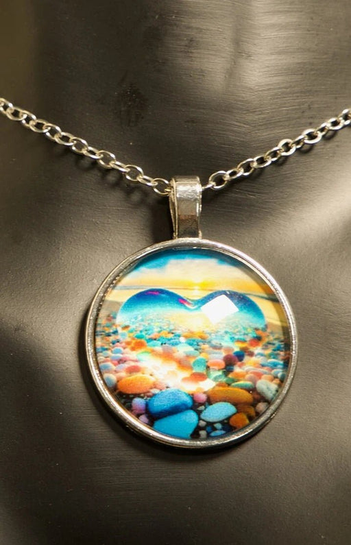 Collar con colgante de Gemas de Tiempo Impreso con Patrón de Playa de Amor, Adecuado para Uso Diario - Quierox - Tienda Online