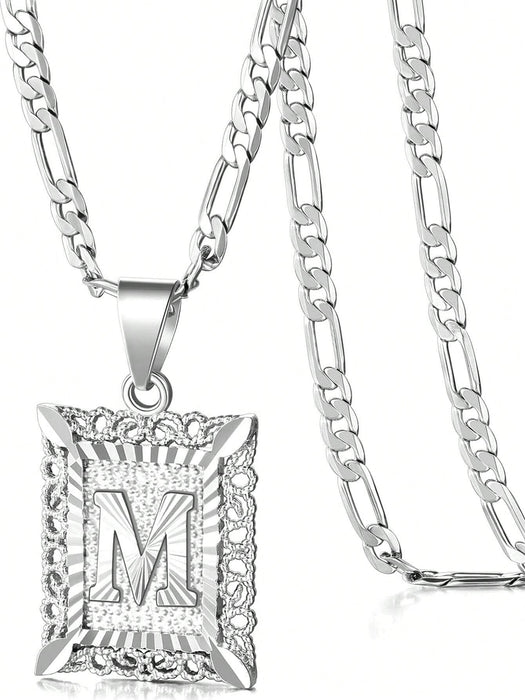 Collar con colgante de letra inicial unisex, monograma cuadrado en mayúsculas - Quierox - Tienda Online