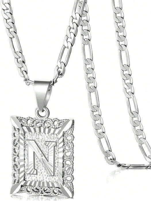 Collar con colgante de letra inicial unisex, monograma cuadrado en mayúsculas - Quierox - Tienda Online