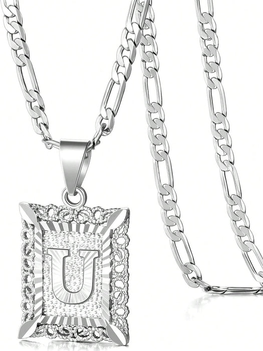 Collar con colgante de letra inicial unisex, monograma cuadrado en mayúsculas - Quierox - Tienda Online