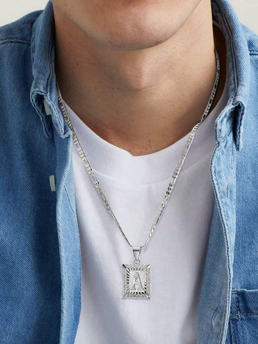 Collar con colgante de letra inicial unisex, monograma cuadrado en mayúsculas - Quierox - Tienda Online