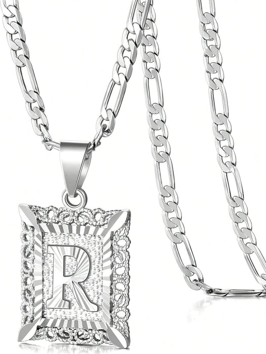 Collar con colgante de letra inicial unisex, monograma cuadrado en mayúsculas - Quierox - Tienda Online