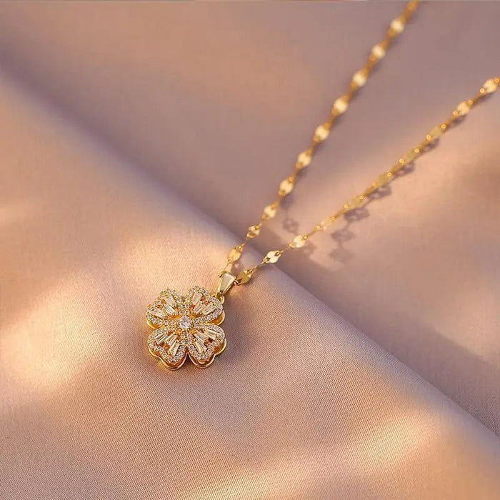 Collar con Colgante de Trébol de Cuatro Hojas, Piedras Preciosas Brillantes - Quierox - Tienda Online