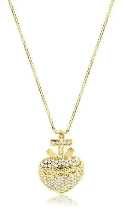 Collar con colgante religioso del Sagrado Corazón con circonita cúbica para mujer - Quierox - Tienda Online