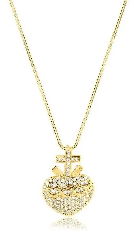 Collar con colgante religioso del Sagrado Corazón con circonita cúbica para mujer - Quierox - Tienda Online