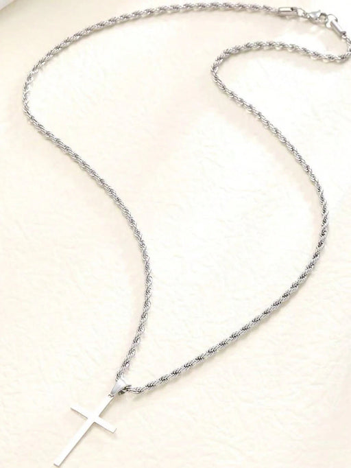 Collar con cruz para hombre, colgante de cruz con cadena plateada, resistente al agua. - Quierox - Tienda Online