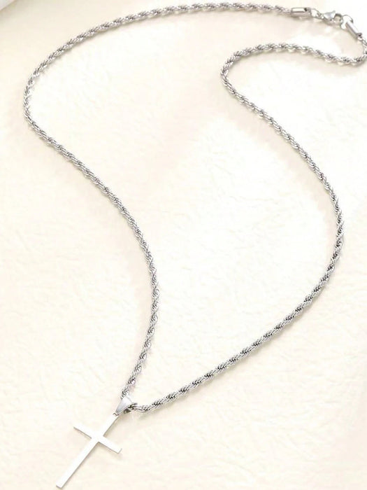 Collar con cruz para hombre, colgante de cruz con cadena plateada, resistente al agua. - Quierox - Tienda Online