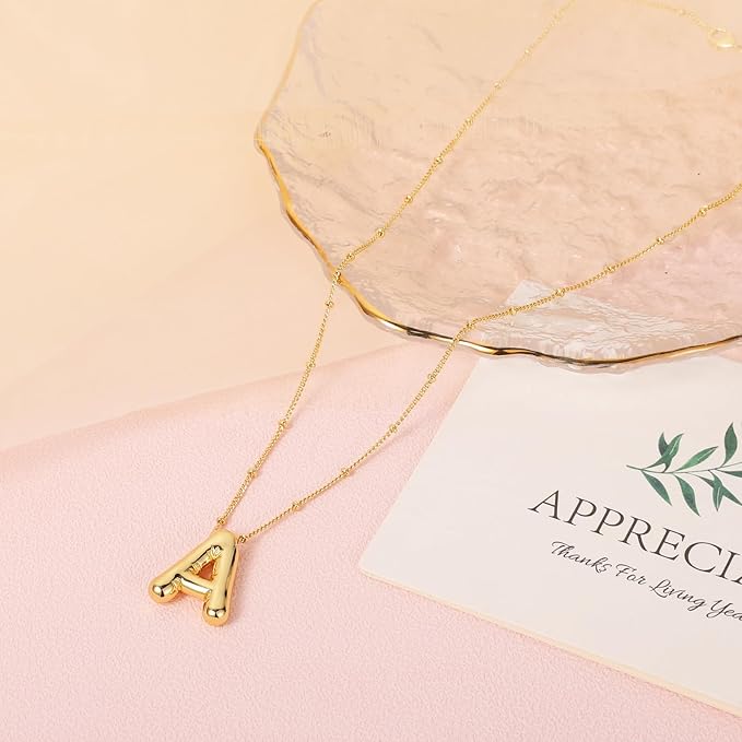 Collar con letra de burbuja, colgante personalizado con inicial - Quierox - Tienda Online