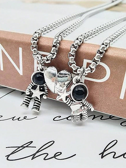 Collar de acero inoxidable con colgante de corazón y astronauta para pareja - Quierox - Tienda Online