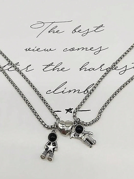 Collar de acero inoxidable con colgante de corazón y astronauta para pareja - Quierox - Tienda Online