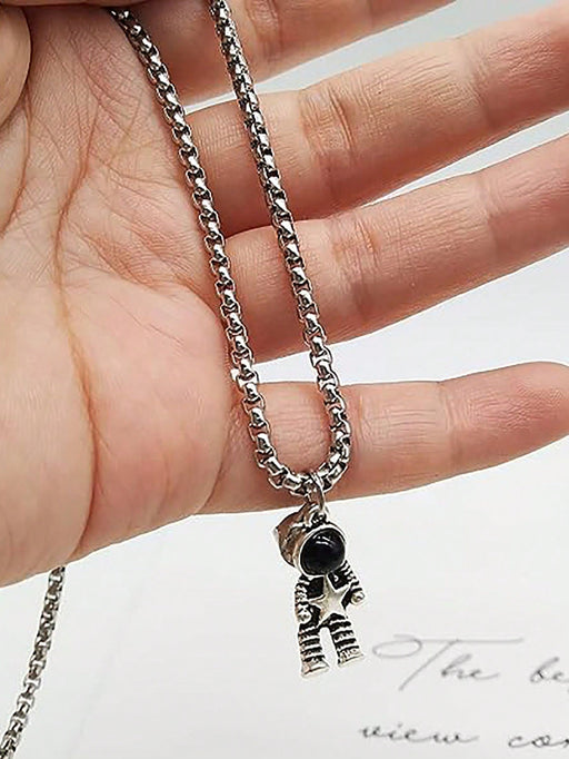 Collar de acero inoxidable con colgante de corazón y astronauta para pareja - Quierox - Tienda Online