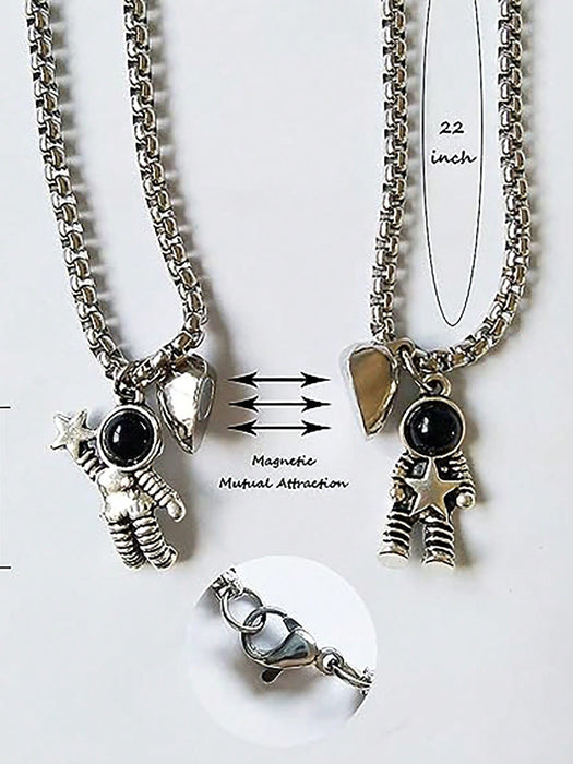Collar de acero inoxidable con colgante de corazón y astronauta para pareja - Quierox - Tienda Online