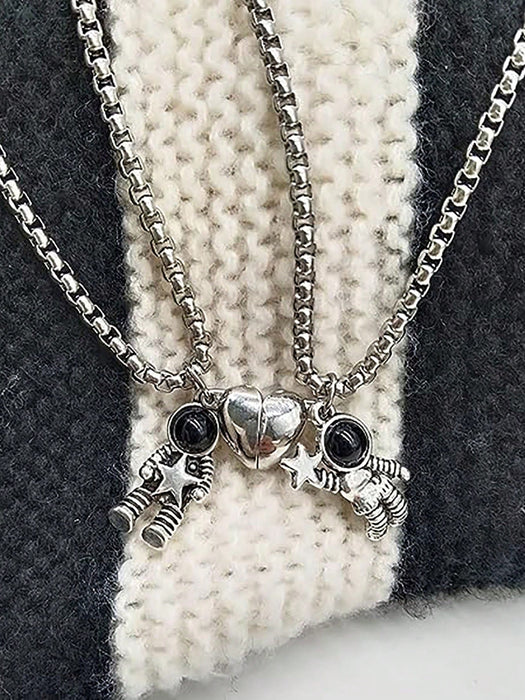 Collar de acero inoxidable con colgante de corazón y astronauta para pareja - Quierox - Tienda Online