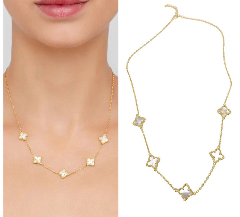 Collar de cadena Adornia trébol madreperla estación trébol, tono dorado - Quierox - Tienda Online