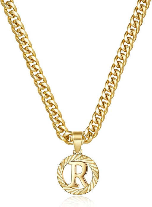 Collar de Cadena Cubana Con Colgante de Letra Redonda con Letras Mayúsculas Caladas - Quierox - Tienda Online