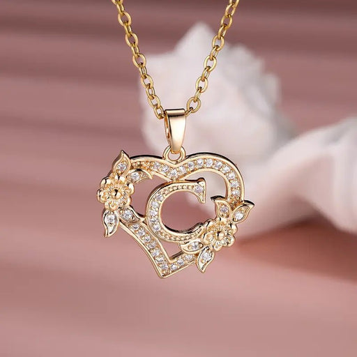 Collar de collar de corazón de zirconia sintética blanca elegante para mujer letra C - Quierox - Tienda Online