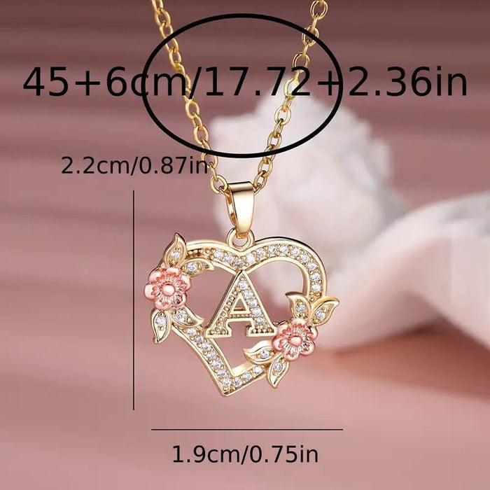 Collar de collar de corazón de zirconia sintética blanca elegante para mujer letra C - Quierox - Tienda Online